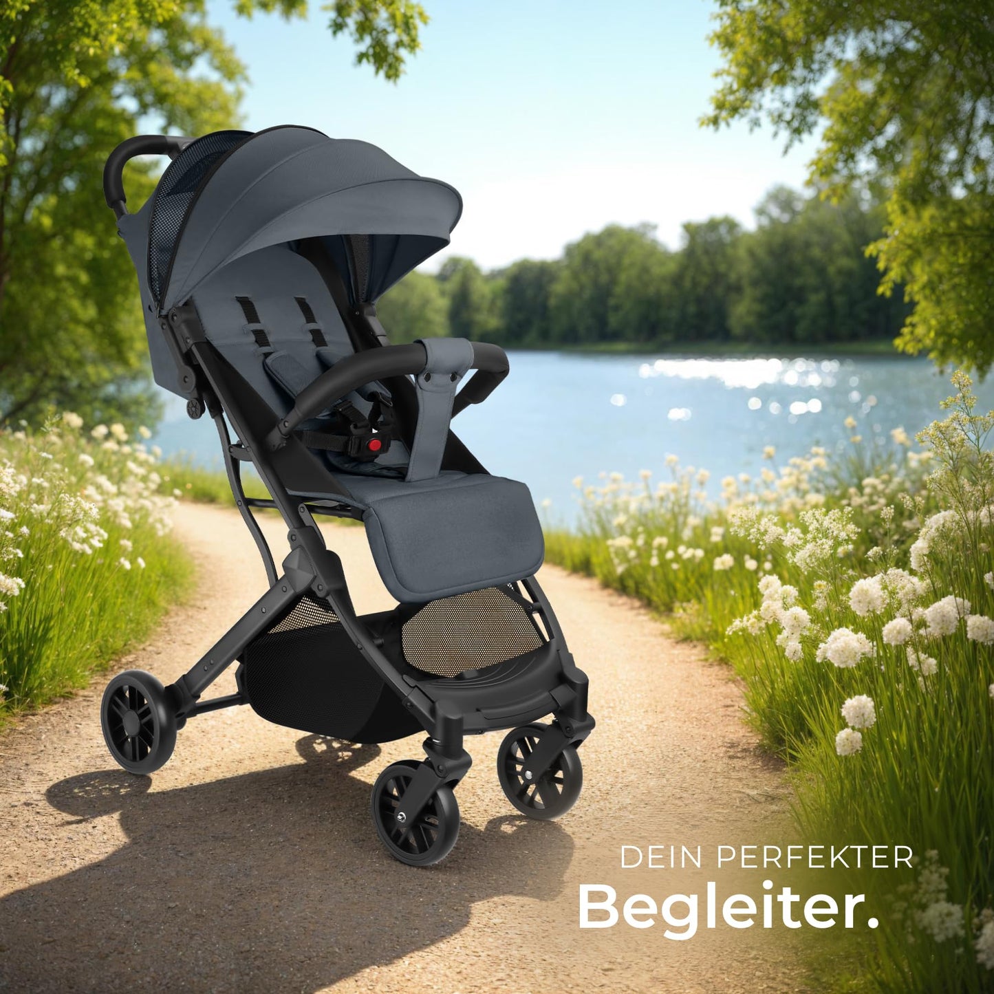 tectake® Buggy Kinderwagen von 0 bis 3 Jahre, Wagen für Baby Erstausstattung Neugeborene und Kinderbuggy, einhändig faltbarer Reisebuggy, Reisekinderwagen, Baby Wagen mit Verdeck - grau/beige - Meloni2