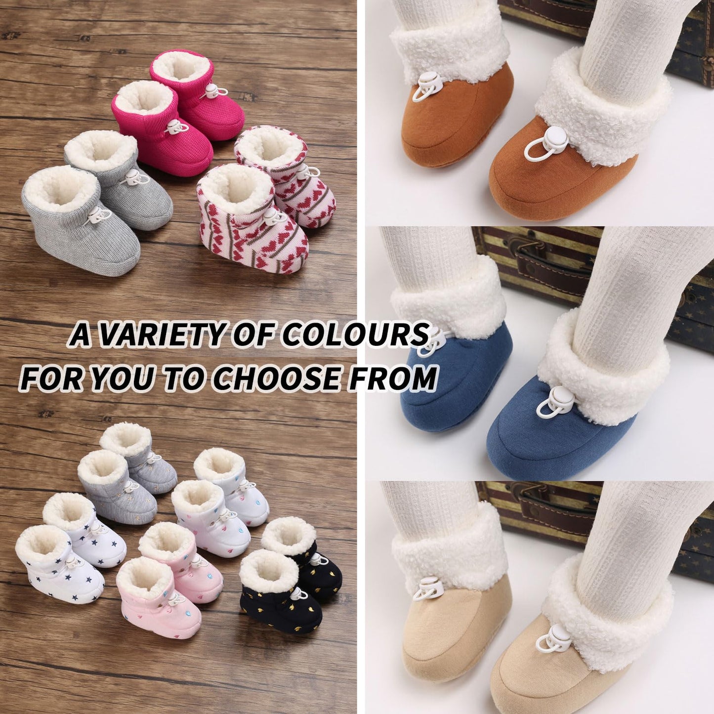 Baby Winter Shoes Warm Baby Shoes Winter Non-Slip Adjustable Newborn Snow Shoes First Walking Shoes Lined Thermal Fleece Crawling Shoes Slippers Winter Boots 0-18 Months