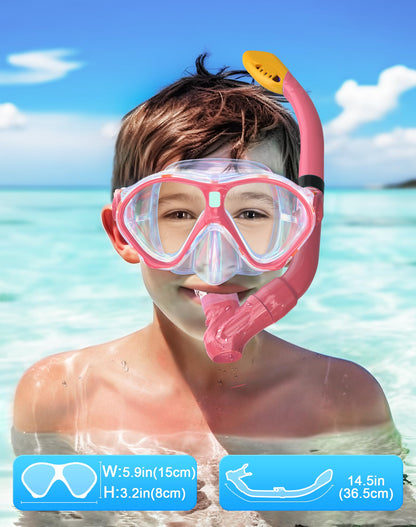Gintenco Schnorchelset Kinder, Taucherbrille Kinder mit Schnorchel Anti-Fog Panorama-Weitsicht, Anti-Leck schnorchelmaske,Tauchmaske für Schwimmen Schnorcheln 4-16 Jahre