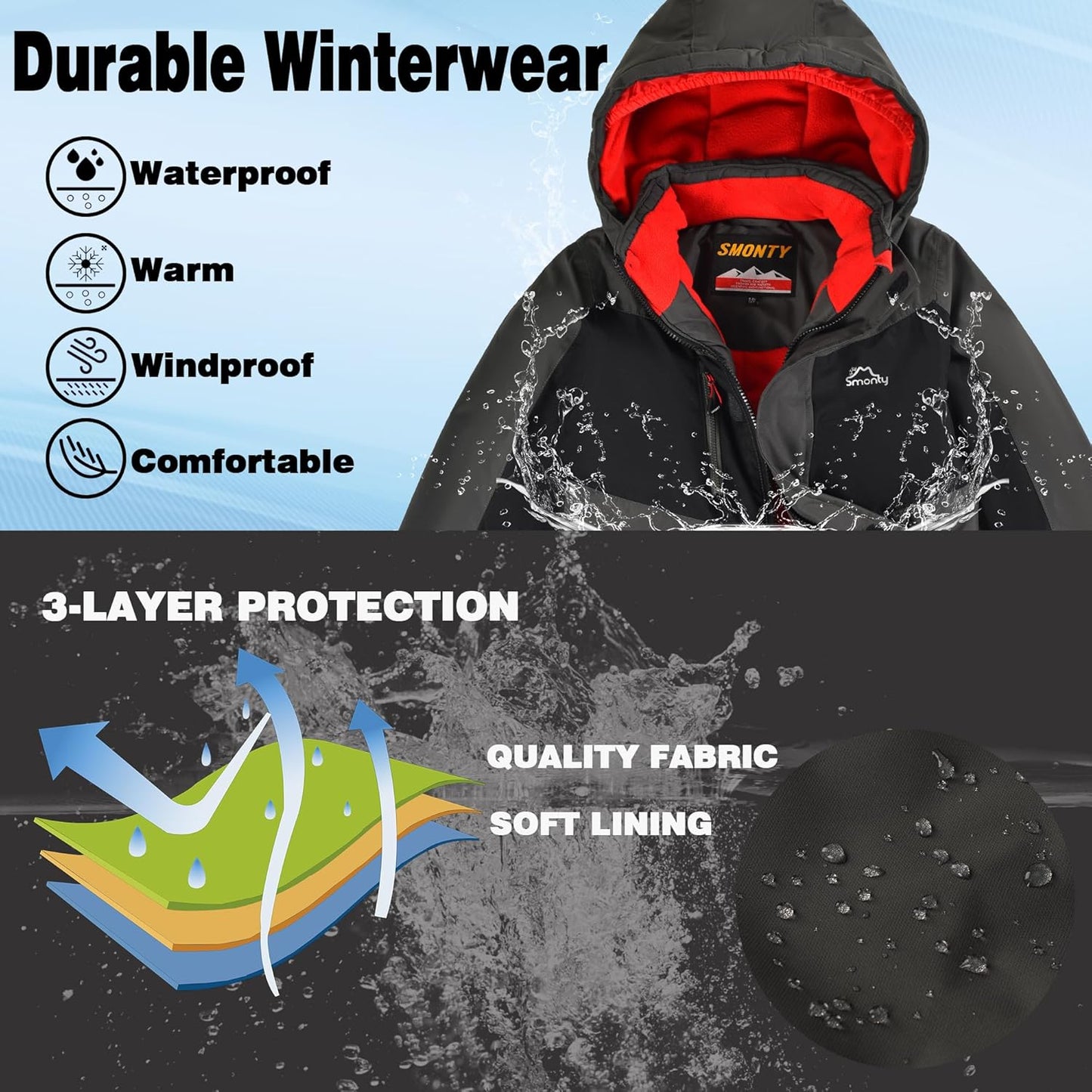 Kinder Schneeanzug für Jungen, Winter Skijacke und Hosen Set mit Kapuzenriemen, winddicht, wasserdicht, warmer Mantel