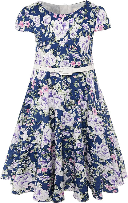 BONNY BILLY Mädchen Kleider Vintage Blumen Festlich Hochzeit Elegant Kinder Kleid mit Gürtel