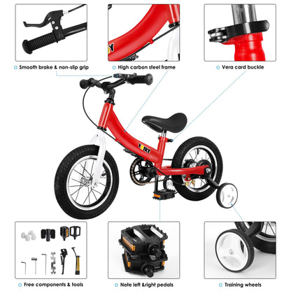 YBIKE 2 in 1 Laufrad, Kinderlaufrad und Kinderfahrrad Dual-Use-Funktion, geeignet für Kinder im Alter von 1-7, 12,14,16 Zoll mit Bremse, Pedal, Trainingstheorie - Meloni2