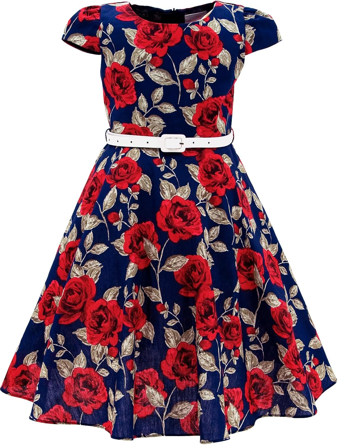 BONNY BILLY Mädchen Kleider Vintage Blumen Festlich Hochzeit Elegant Kinder Kleid mit Gürtel
