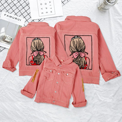 Amur Leopard Kids Girls Denim Jacket Cotton Denim Jacket Cute Children Spring Autumn Jacket 
