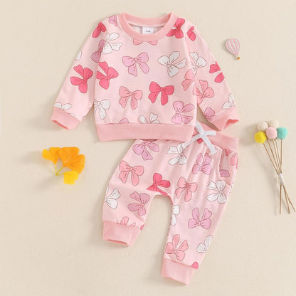 Süßes Baby-Mädchen-Kleidung, langärmelig, bedruckt, Sweatshirt, Oberteil und Hose, Set für Kleinkinder, Mädchen, Herbst-Outfits