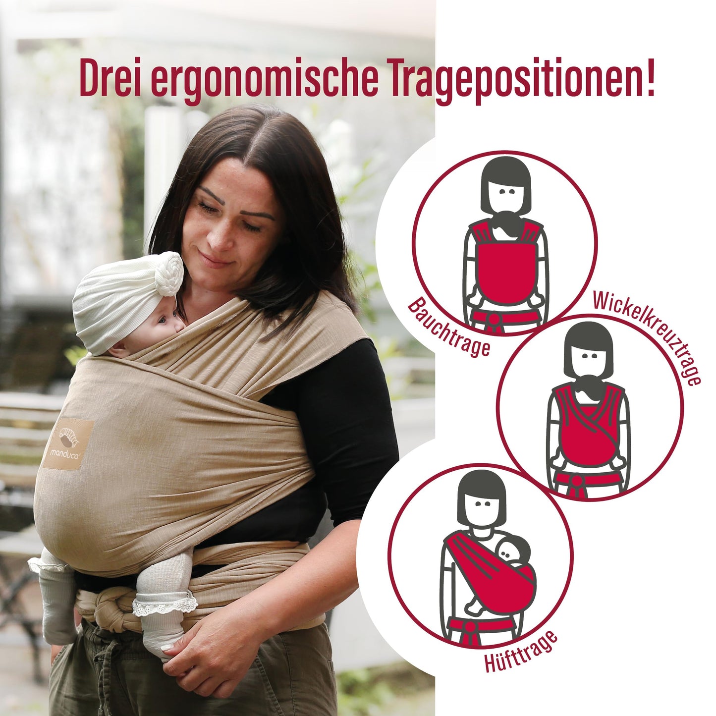 manduca Sling - Babytragetuch - Elastische Babytrage für Neugeborene von der Geburt bis zu 15 kg - Bio-Baumwolle - GOTS zertifiziert