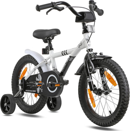 PROMETHEUS BICYCLES Kinderfahrrad 16 Zoll ab 5 Jahren - Kinder Fahrrad Mädchen Jungen Fahrrad Kinder mit Stützräder Rücktrittbremse in Weiss Schwarz - Meloni2