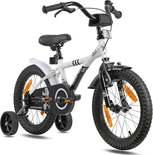 PROMETHEUS BICYCLES Kinderfahrrad 16 Zoll ab 5 Jahren - Kinder Fahrrad Mädchen Jungen Fahrrad Kinder mit Stützräder Rücktrittbremse in Weiss Schwarz - Meloni2