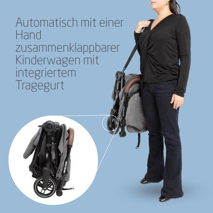 Maxi-Cosi Eva3 Pushchair, 0-4 Years, 0-22 kg, Baby Pram, Lightweight and Compact, Flat Reclining Position, 3 Reclining Positions, Automatic with 1 Hand Folding, Carry Strap, Select Grey