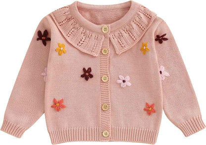 FOMOYUU Strickjacke für Kleinkinder und Neugeborene, Mädchen, langärmelig, Knopfleiste, Sweatshirt, Jacke, Herbst-Outfits