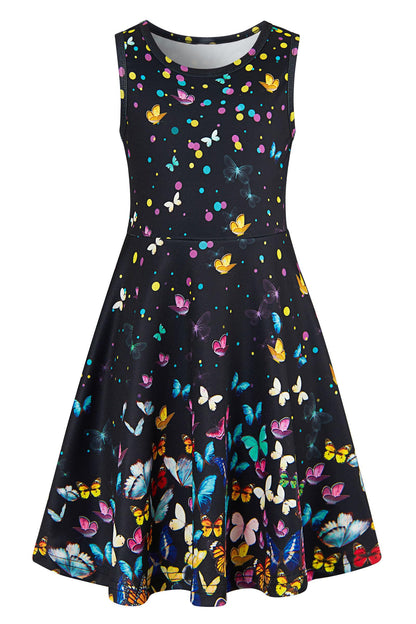 Mädchenkleid Schmetterling A-Linie Ärmelloses Sommerkleid Buntes Kleid 4-12 Jahre