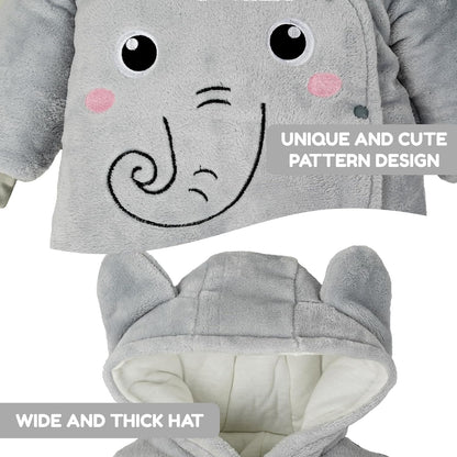JiAmy Baby-Overall Baby-Strampler Flanell Winter-Strampelanzug mit Füßchen Kapuze Cartoon,Khaki 6-9 Monate