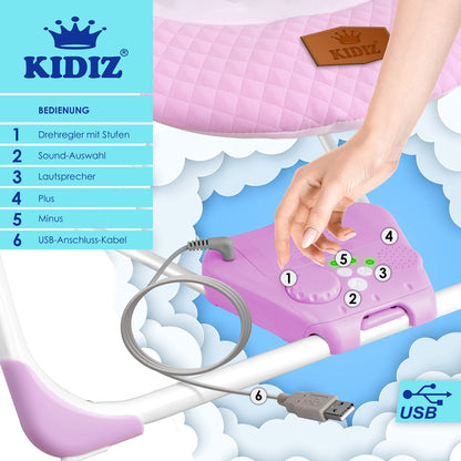 KIDIZ® Baby Rocker Baby Swing with 5 Speed Settings Foldable Baby Rocker Swing Baby High Chair with Play Arch Toys 5 Soothing Natural Sounds Newborn Anthracite