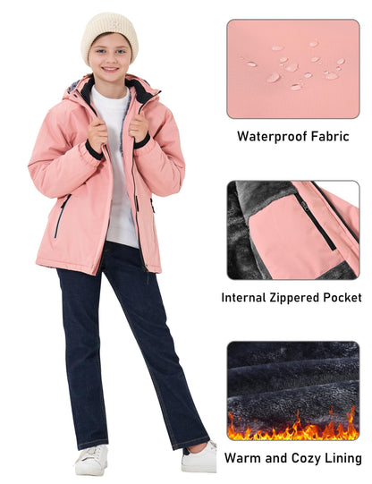 MoFiz Girls' Winter Jacket, Ski Jacket, Children's Softshell Jacket, Fleece Lining, Windproof, Outdoor Jacket with Hood