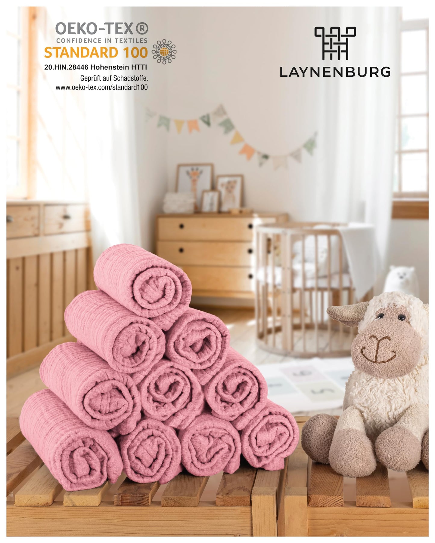 LAYNENBURG 10er-Set Premium Spucktücher Baby aus extra weichem Musselin - 100% Baumwolle - 30x50cm - Oeko Tex 100 - Musselin-tücher als Mulltücher, Mullwindeln oder Stoffwindeln (weiß)