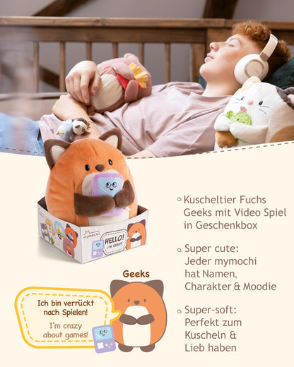 NICI MYMOCHI Fuchs Kuscheltier Geeks 16 cm mit Videospiel in Geschenkbox 11x12x6,5 cm, Flauschiges Stofftier zum Kuscheln, Spielen und Liebhaben - 61151