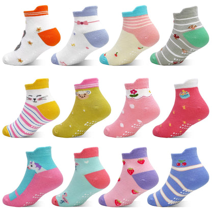 GRPSKCOS Stoppersocken Kinder 12 Paar ABS Socken Rutschfeste Socken Kleinkind Antirutschsocken für 1-7 Jahre Jungen Mädchen