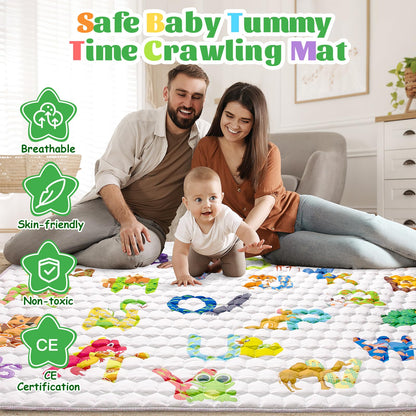 Funsland Krabbelteppich für Baby, Rutschfeste Baby Spielmatte Schadstofffrei 127x127cm, Baumwolle Tier Krabbelmatte Baby Faltbar mit Einem Höhenlineal, Kinder Spielmatte für Innen/Außen/Zaun
