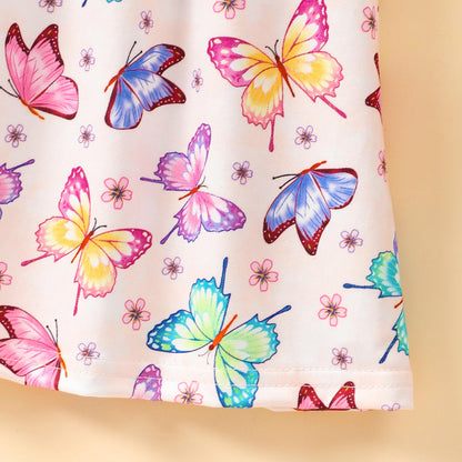 EULLA Kinder Mädchen Kleid Kurzarm Lässig A-Linie Regenbogenstreifen Erdbeere Marienkäfer Schmetterling Kleider Gr.92 98 104 110 116 122