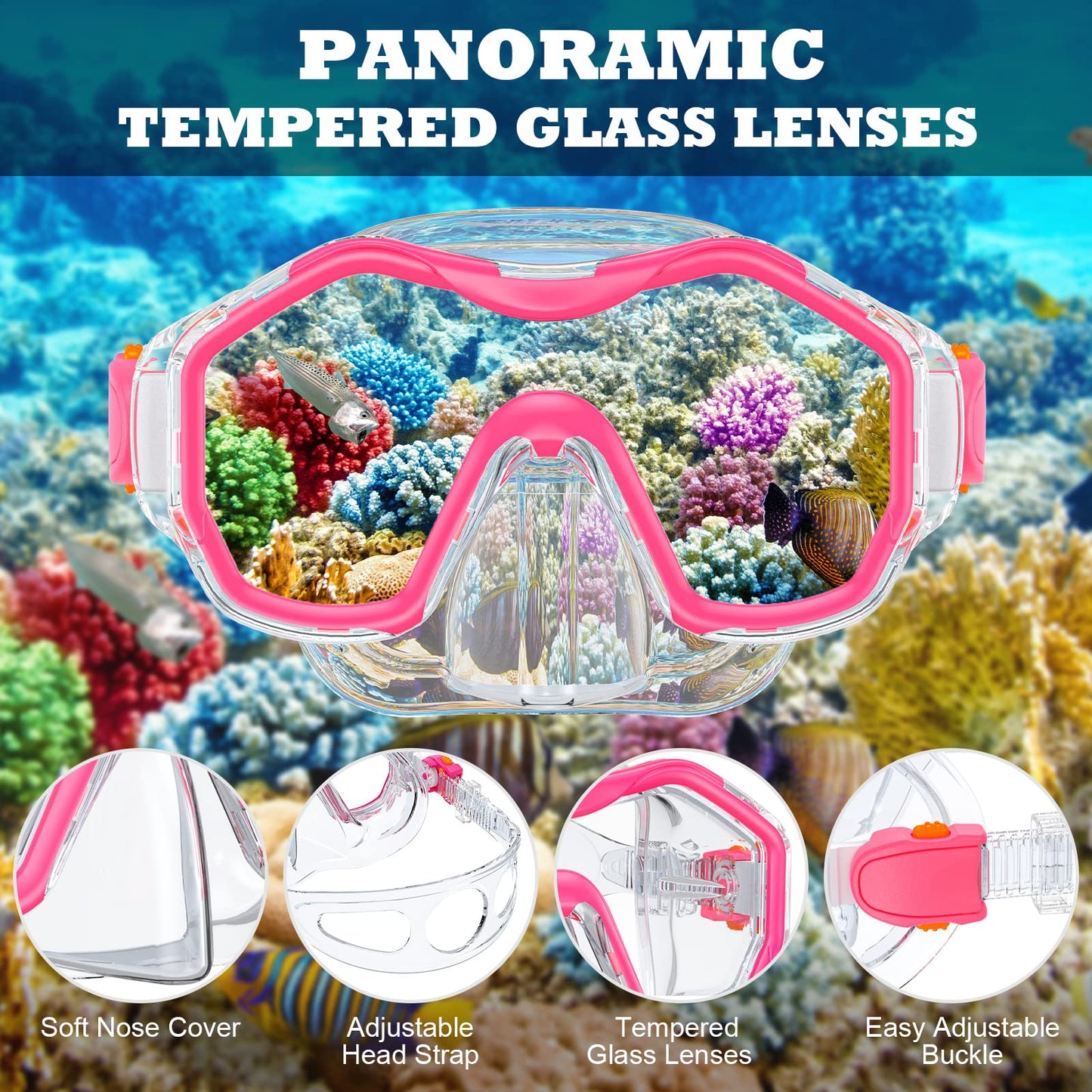 JEMULICE Taucherbrille Kinder, Schwimmbrille Kinder Schnorchelmaske für Jungen Mädchen, Tauchmaske mit Nasenabdeckung 180°Panorama HD Anti Nebel Anti-Leck Schwimmmaske für Kinder 4-16 Jahre