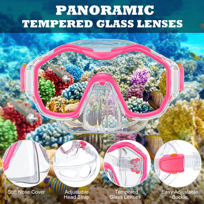 JEMULICE Taucherbrille Kinder, Schwimmbrille Kinder Schnorchelmaske für Jungen Mädchen, Tauchmaske mit Nasenabdeckung 180°Panorama HD Anti Nebel Anti-Leck Schwimmmaske für Kinder 4-16 Jahre