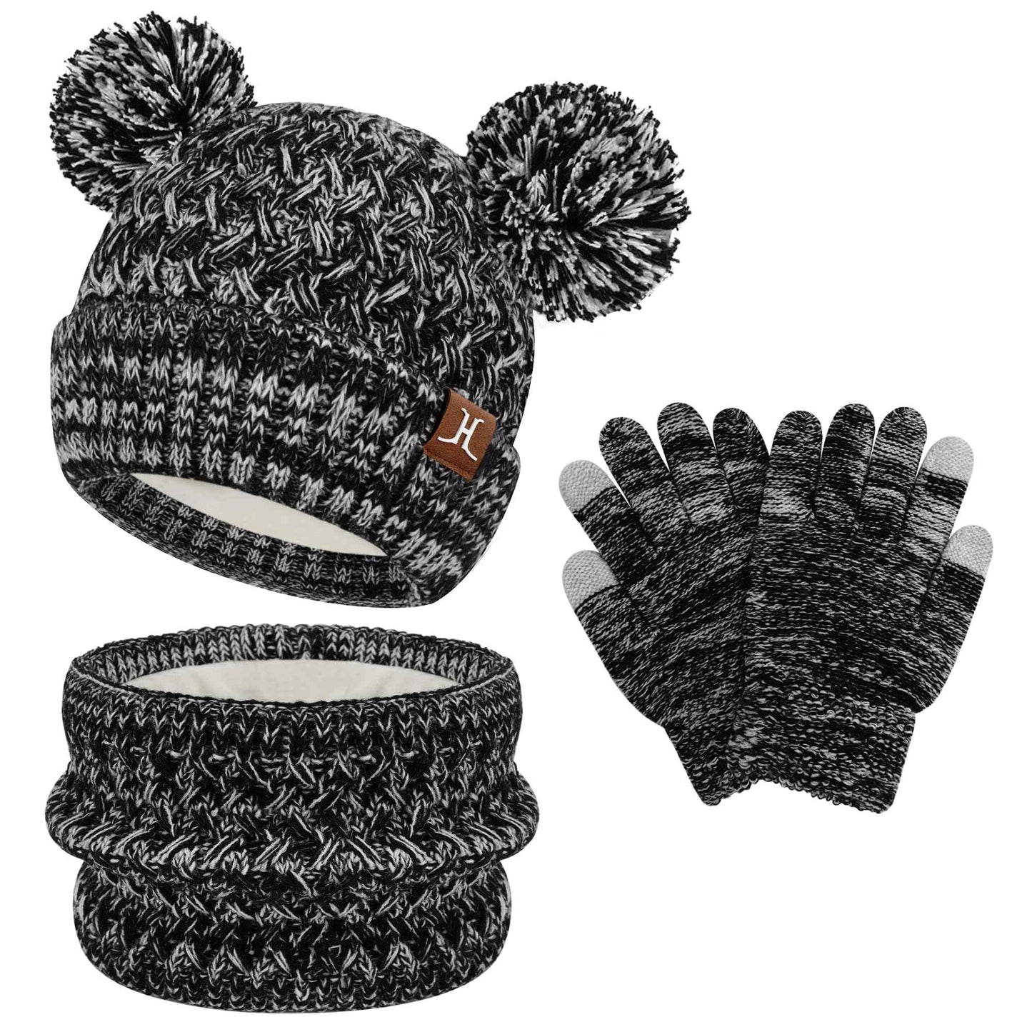 Children's Winter Hat Loop Scarf Touchscreen Gloves Set 2 3 4 5 6 7 Years Toddler Winter Hat Beanie Tube Scarf Knitted Pom Hats Gift Girls Boys