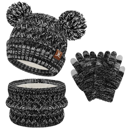 Children's Winter Hat Loop Scarf Touchscreen Gloves Set 2 3 4 5 6 7 Years Toddler Winter Hat Beanie Tube Scarf Knitted Pom Hats Gift Girls Boys