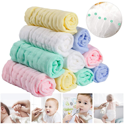 Koo-dib Baby Musselin Waschlappen Tuch Mullwindeln Spucktücher -Handtücher Weiche Neugeborene Gesichtstücher Saugfähig Junge Mädchen Sabberlätzchen 10 Stück 25x25 cm lätzchen