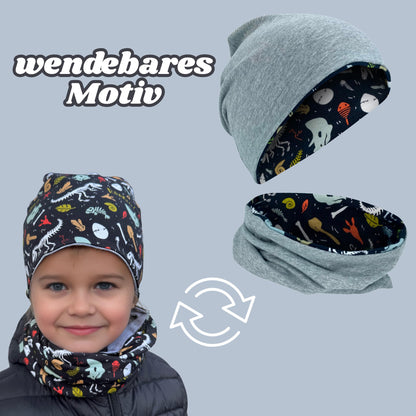 HECKBO Children's Beanie Hat & Scarf, Tube Scarf Set, for Girls and Boys, 95% Cotton, Autumn, Spring, Winter