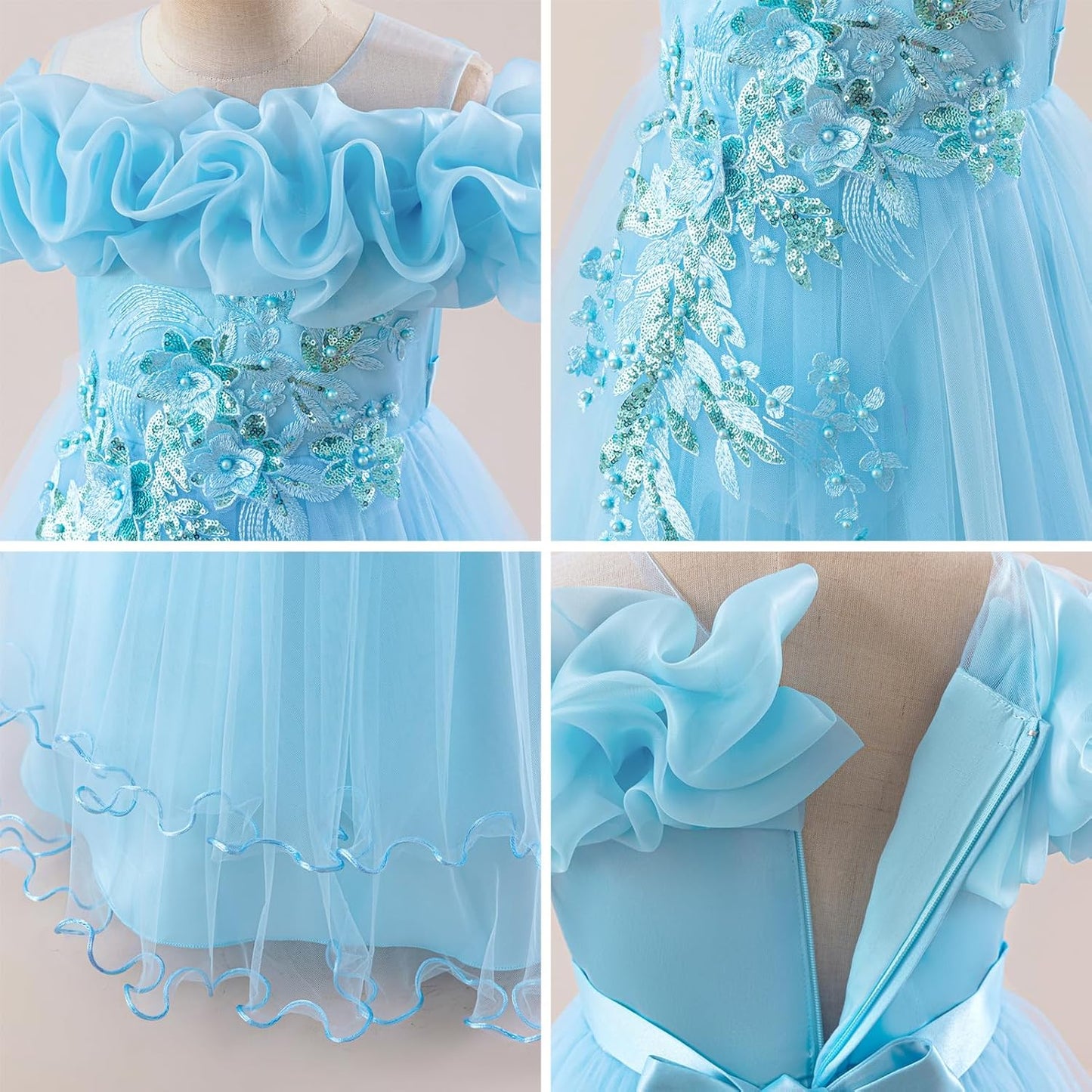 Kinder Mädchen Blumenmädchen Kleider Bestickt Hochzeit Brautjungfer Kleider Trägerlose Prinzessin Kleider Klavier Kostüme
