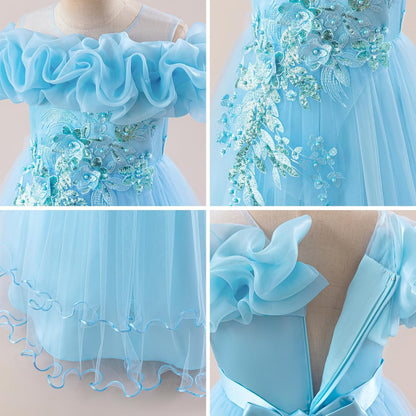 Kinder Mädchen Blumenmädchen Kleider Bestickt Hochzeit Brautjungfer Kleider Trägerlose Prinzessin Kleider Klavier Kostüme