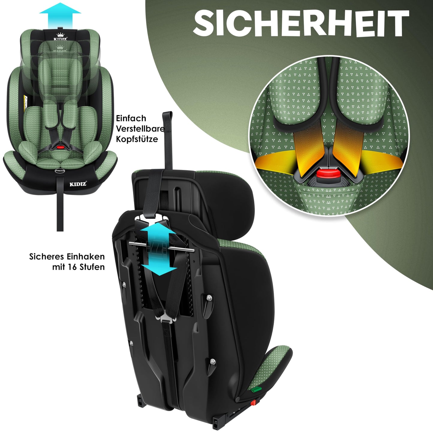 KIDIZ® Autokindersitz Triangle Premium Kindersitz Kinderautositz | Autositz Sitzschale | 9 kg - 36 kg 1-12 Jahre | Gruppe 1/2/3 | universal | zugelassen nach ECE R129/03 | mit Isofix - Meloni2