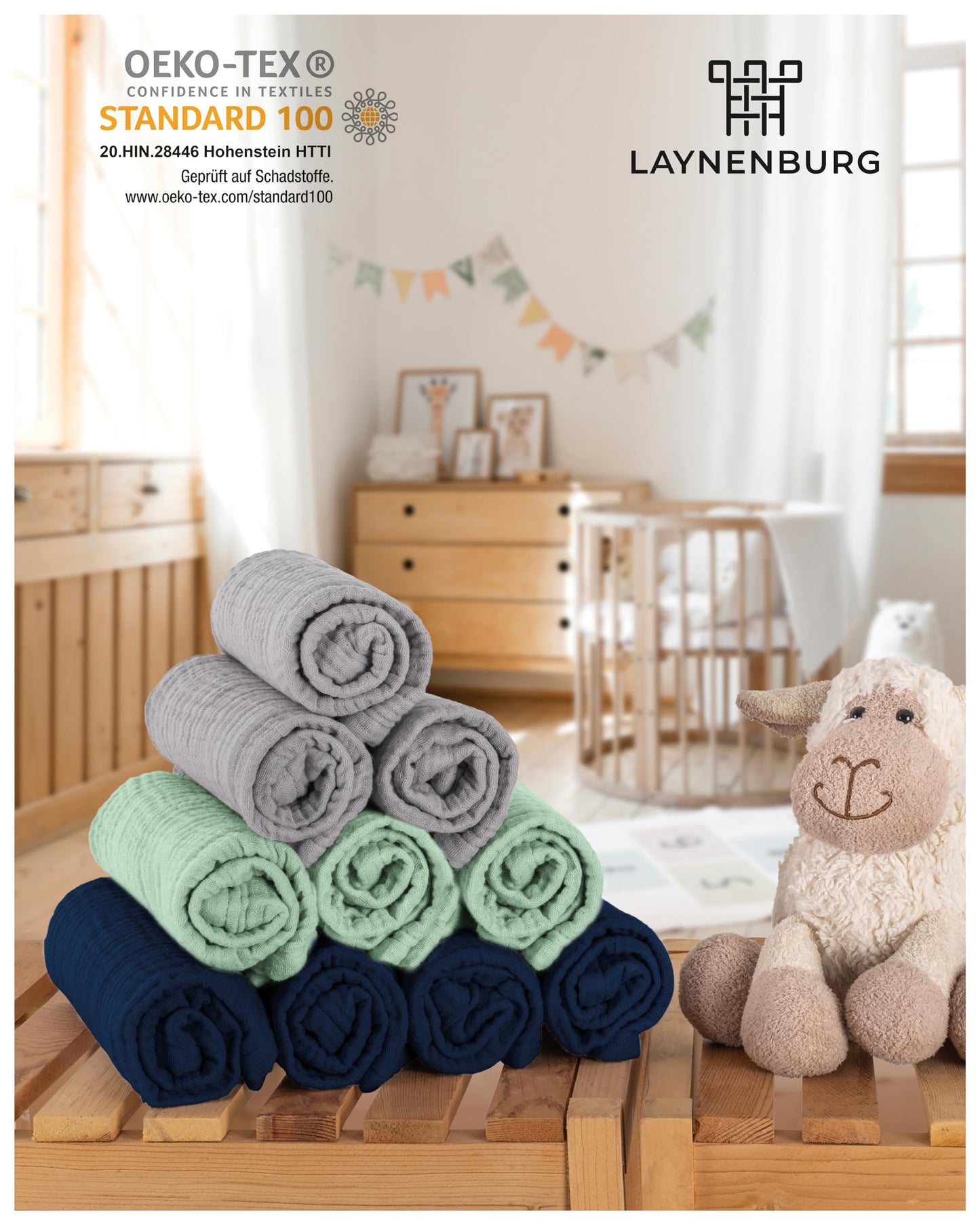 LAYNENBURG 10er-Set Premium Spucktücher Baby aus extra weichem Musselin - 100% Baumwolle - 30x50cm - Oeko Tex 100 - Musselin-tücher als Mulltücher, Mullwindeln oder Stoffwindeln (weiß)