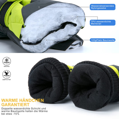 ThxToms Children's Ski Gloves, Winter Snow Ski Gloves, -15°C, Windproof, Waterproof, Warm, PU Thickened Cold Weather, Outdoor Sports, Snowboarding, Skiing, Bike, for Boys and Girls aged 3-13 Years Old
