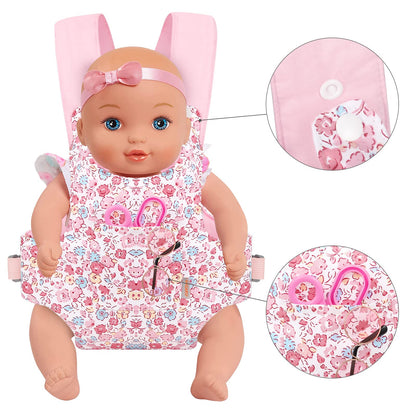 GAGAKU Puppentrage ab 3 Jahre Bauchtrage Babypuppen Zubehör Schultergurte Babytrage Puppe Kleinkind Puppentragetasche Stofftiertrage Kuscheltierträger - Rose - Kaninchengarten