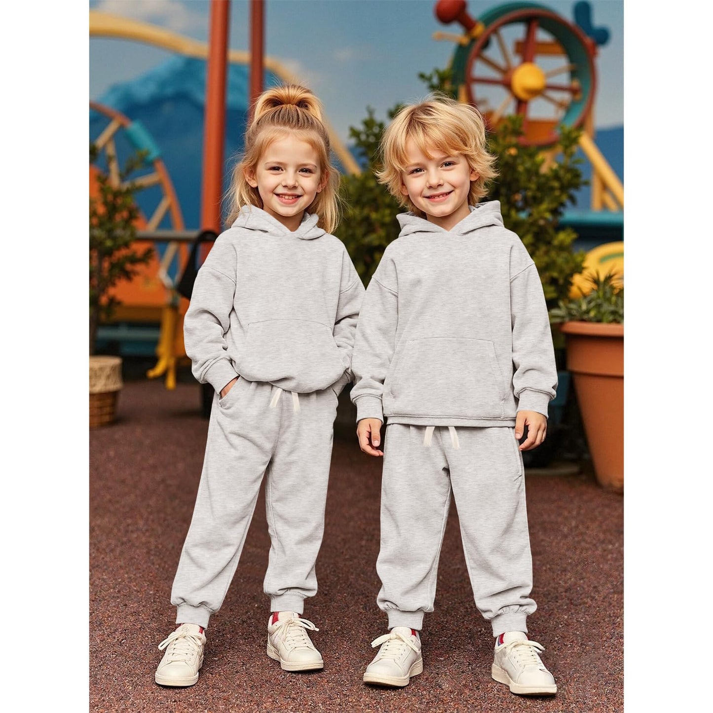 BOUTIKOME Baby Clothing Boys Girls Outfits Newborn Baby Clothing Hoodie and Trousers Two Piece Set with Hood Warm Soft Long Sleeve Shirt Plain Children's Hoodie 