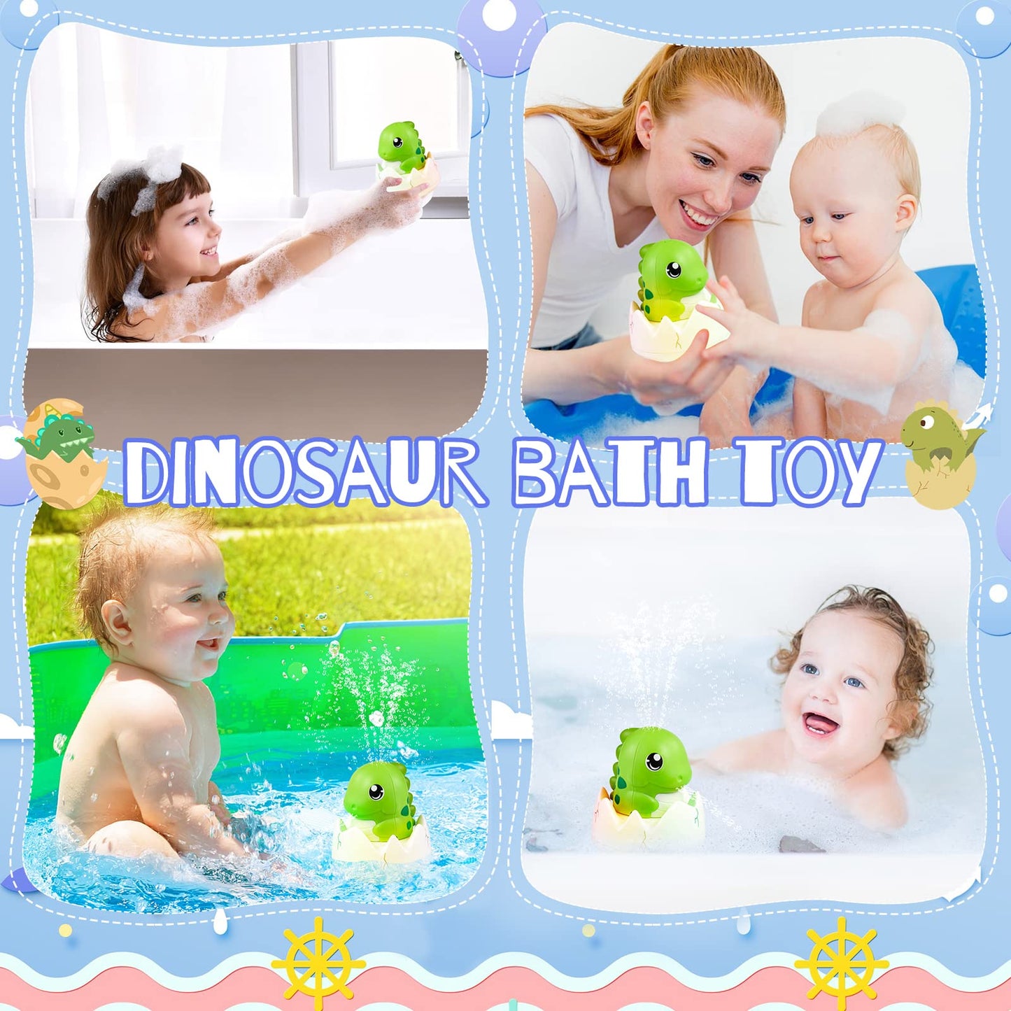 Dinosaur Bath Toys for Baby,Light Up Bath Toys for Toddlers,Sprinkler Bathtub Toys Spray Fountain Water Pool Toys,Baby Infant Kids Birthday Shower Gifts,Green