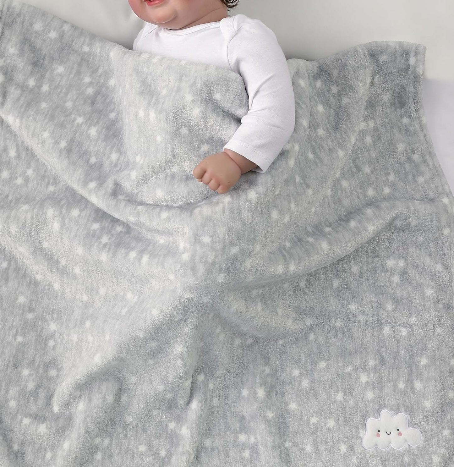 CREVENT Kleine Flauschige warme Baby-Überwurfdecke für Jungen, Kleinkinder, Kinderbett, Kinderwagen, 75 cm x 100 cm, graue Wolke