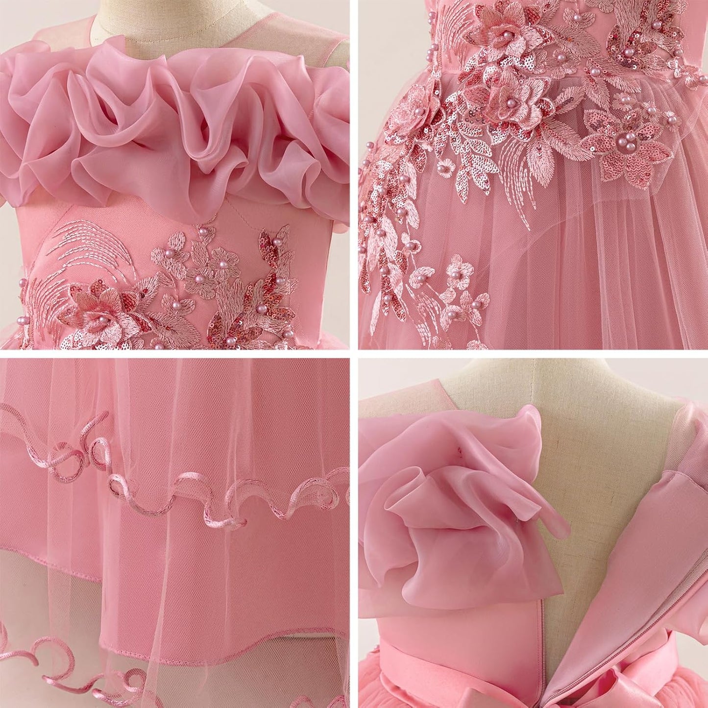 Kinder Mädchen Blumenmädchen Kleider Bestickt Hochzeit Brautjungfer Kleider Trägerlose Prinzessin Kleider Klavier Kostüme