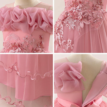Kinder Mädchen Blumenmädchen Kleider Bestickt Hochzeit Brautjungfer Kleider Trägerlose Prinzessin Kleider Klavier Kostüme
