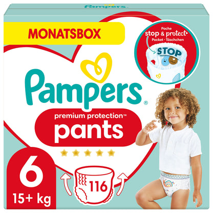 Pampers Premium Protection Pants Größe 4, 168 Windeln, 9kg-15kg, Mit 360° Passform und 2x breiteren Bündchen als vorher für unseren besten Komfort & Schutz
