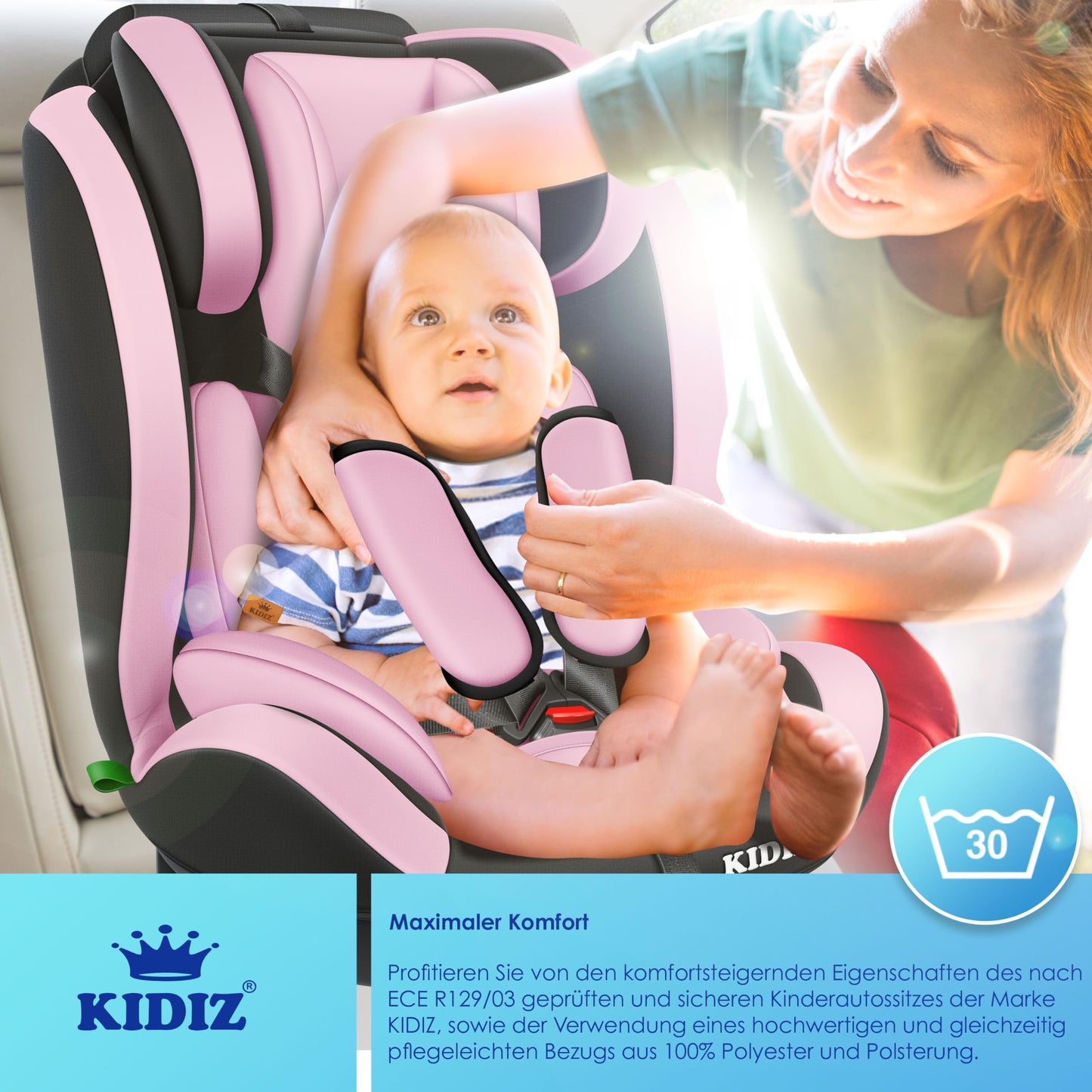 KIDIZ® Autokindersitz Kinderautositz Gruppe 1+2+3 9-36 kg 5-Punkt-Sicherheitsgurt, Autositz, Kindersitz, Einstellbare Kopfstütze, Mitwachsende Sitzerhöhung 1-12 Jahre, Stabil und Sicher - Meloni2