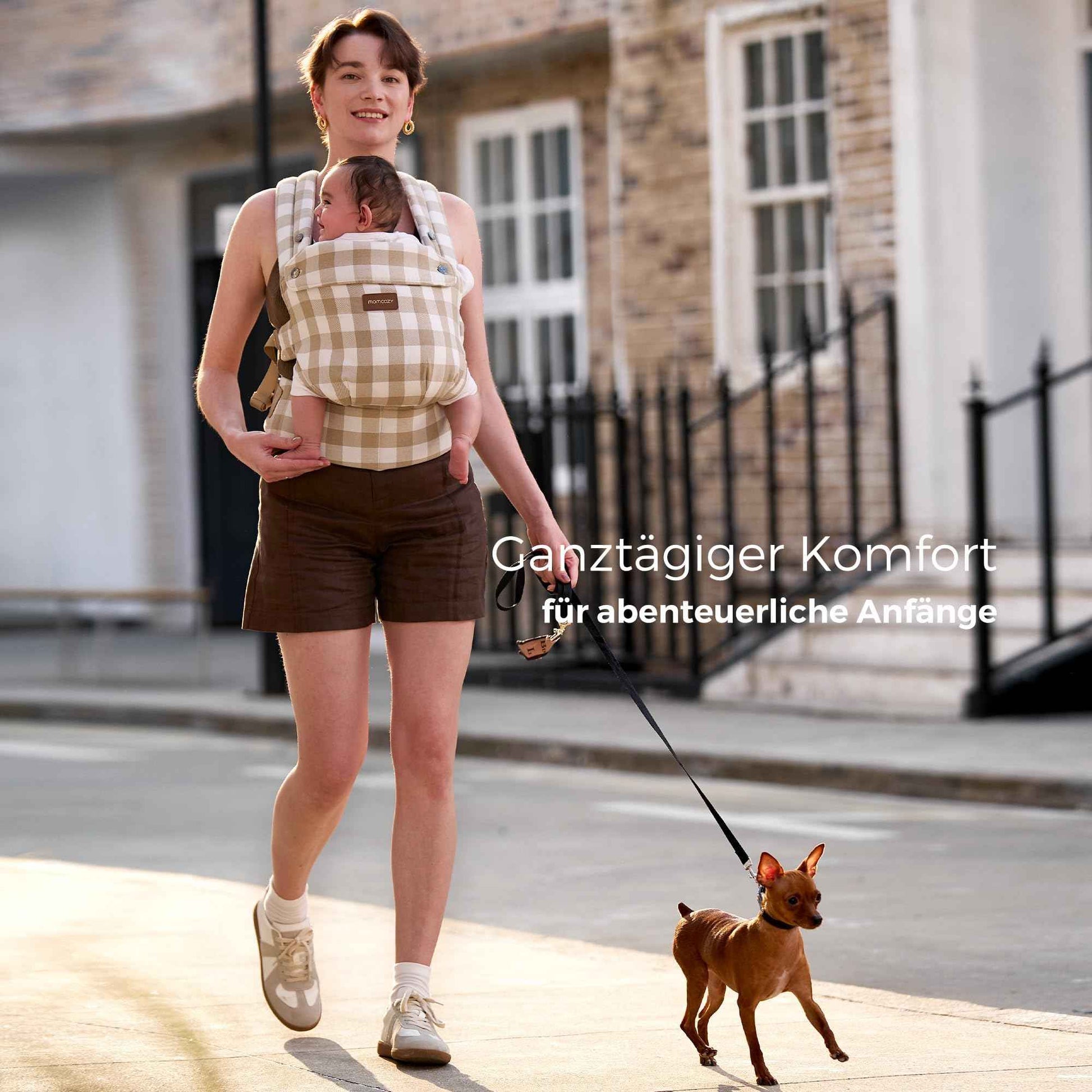 Momcozy Babytrage aus 100% Baumwolle – Baby Carrier für Kleinkind (3-24 Monate, 3,2-20 kg) · Ergonomische M-Position · X-Rücken · Taillengurt 64-127cm, Khaki