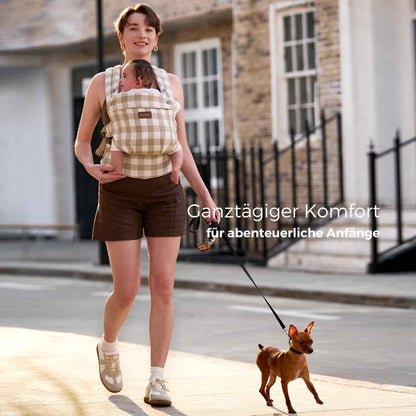 Momcozy Babytrage aus 100% Baumwolle – Baby Carrier für Kleinkind (3-24 Monate, 3,2-20 kg) · Ergonomische M-Position · X-Rücken · Taillengurt 64-127cm, Khaki