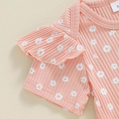 3-teiliges Baby-Mädchen-Sommer-Kleidungsset Rüschen-Kurzarm-Strampler + Rüschen-Shorts + Stirnband Baby-Set Weiches Neugeborenes Ausgehen Outfit