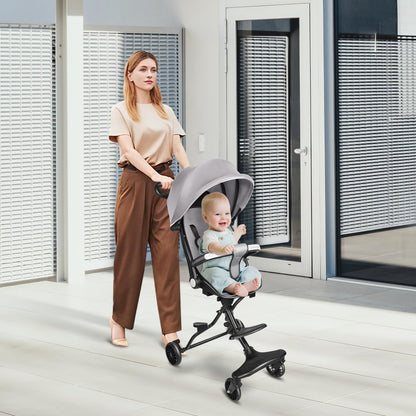 Buggy für Babys, ultraleicht, kompakt, faltbar und neigbar, von Geburt bis 25 kg, mit Trolley-System, Regenschutz inklusive, ausziehbarer Haube, C-schwarz