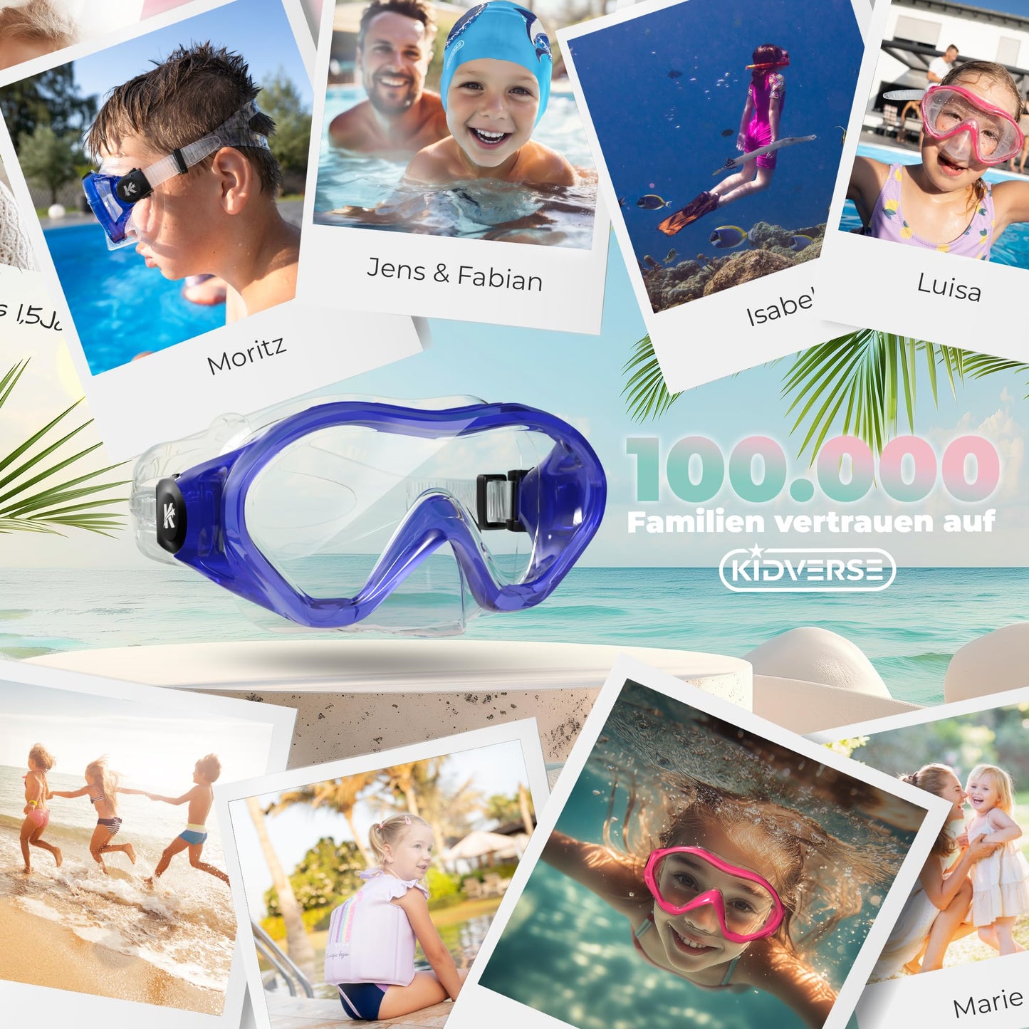 KIDVERSE Schnorchelset Kinder - Taucherbrille mit Schnorchel - Panorama Taucherbrille mit Nase - Kindertaucherbrille Alternative Schnorchelmaske
