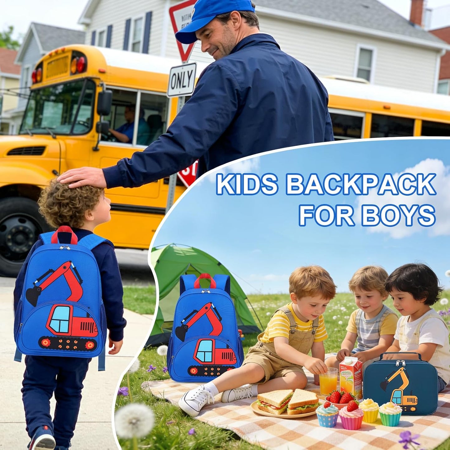 Kinderrucksack Jungen Kinder Rucksack Tagesrucksack Vorschulrucksack Kindergartentasche Schulrucksack für Schule Kita 38cm 3-8Y