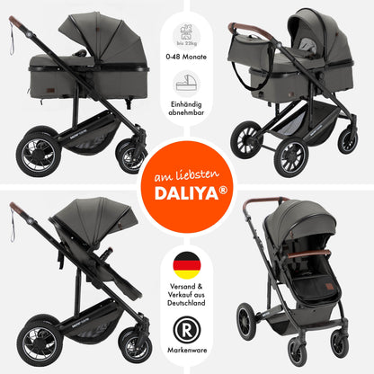 Daliya® FLEXI-PRO M 2in1 Kombikinderwagen & Buggy – XXL-Set, Reise-Kinderwagen mit Einhand-Abnahme, Wetterschutz, Sportsitz, Wickeltasche, Spieltisch, Regenschutz, dicke Matratze (Olivgrün)