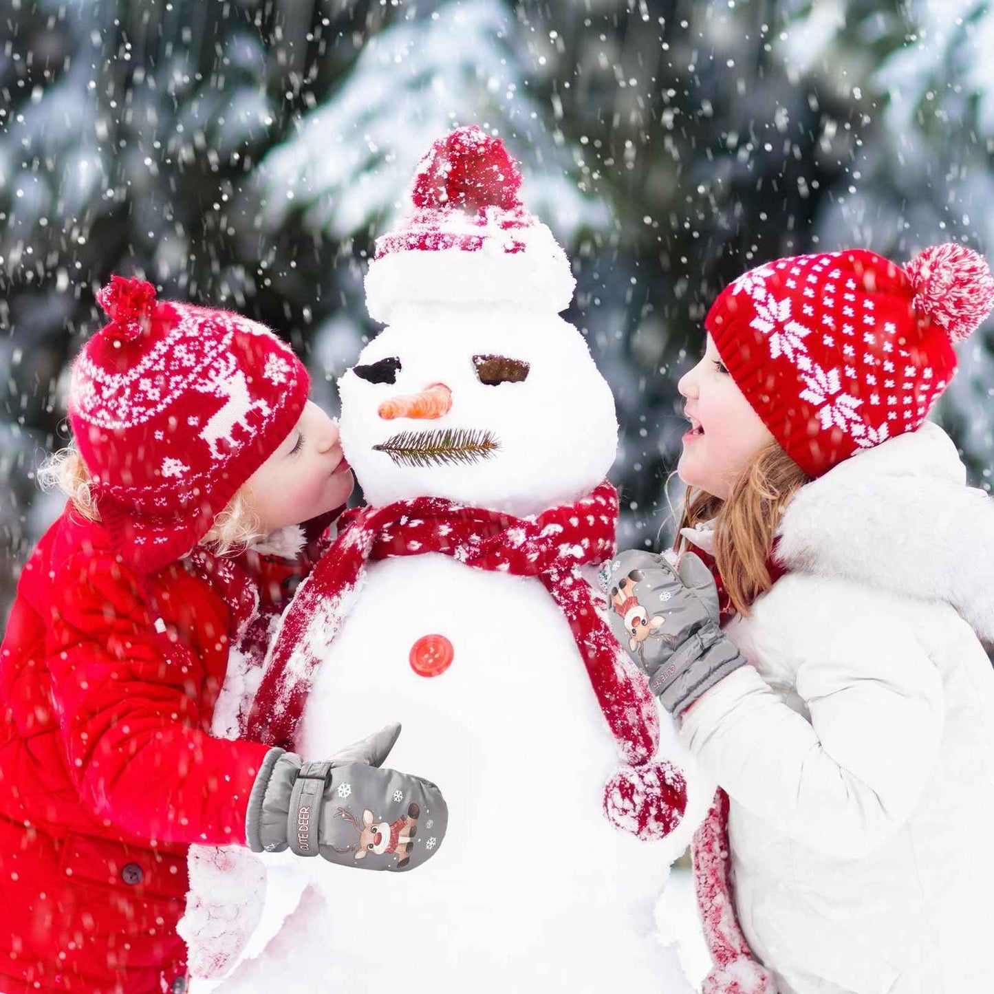 CUINIUNAID Fausthandschuhe Kinder Fäustlinge Kinder Wasserdicht Warm Fleece Weihnachten Kinder Thermohandschuhe für 1-9 Jahre Winterhandschuhe Kinder Schneehandschuhe Kinder Ski Handschuhe